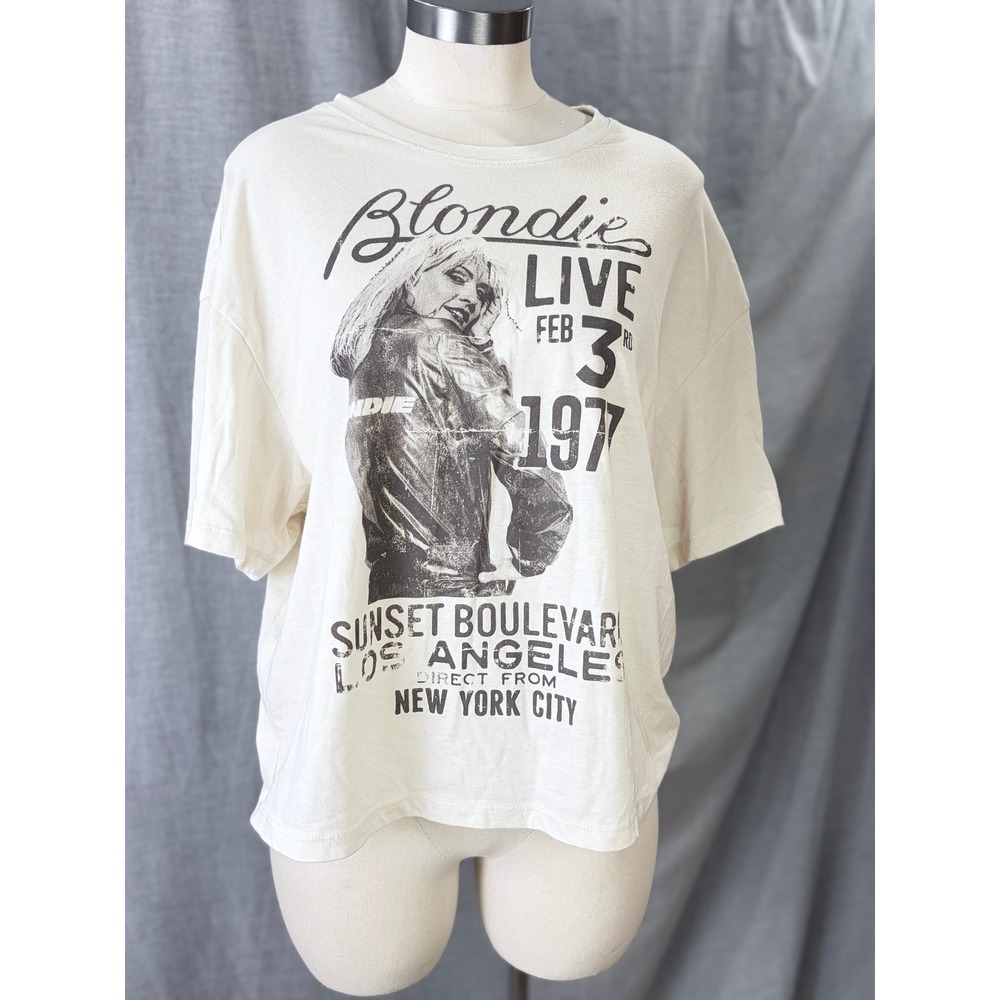 Blondie Band Tee Live 1977 Sunset Boulevard Los Angeles Graphic T-Shirt Cream XL